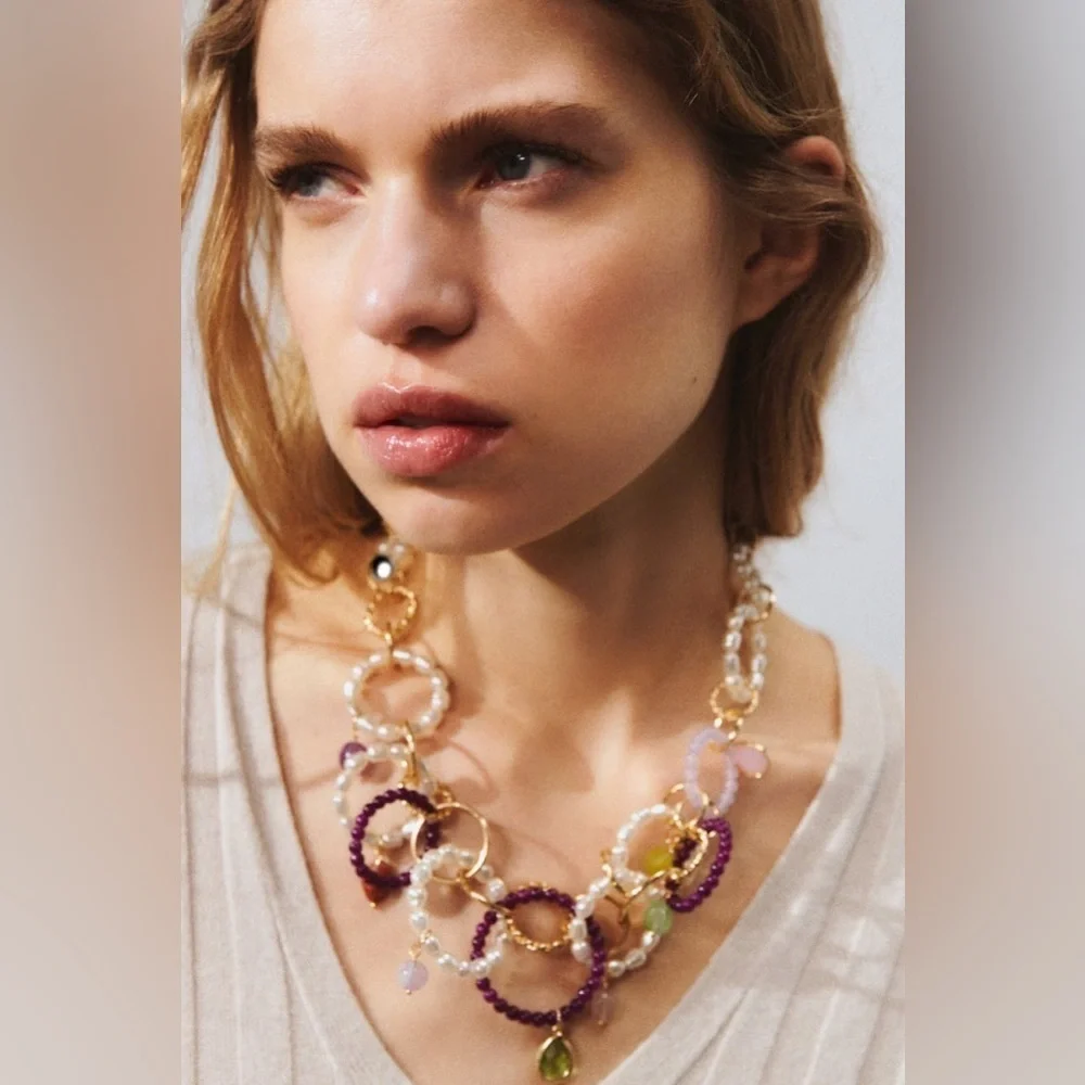 🌹NWT. Zara Pearl Bead and Stone Necklace.